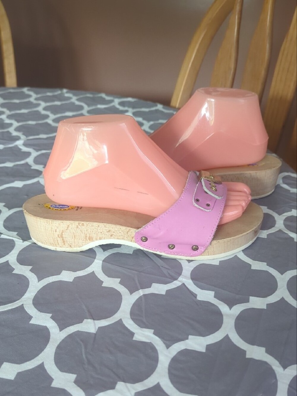 Dr. Scholl's Pink Slide Mules with Gold Buckle - Picture 2 of 5